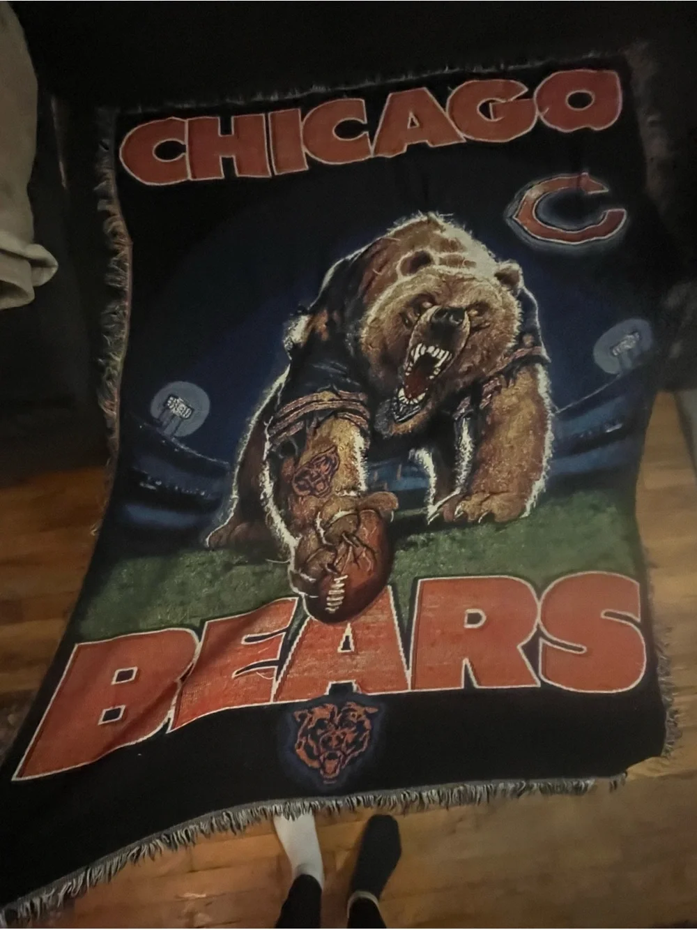Rare vintage Chicago bears Throw Blanket in Navy and Orange